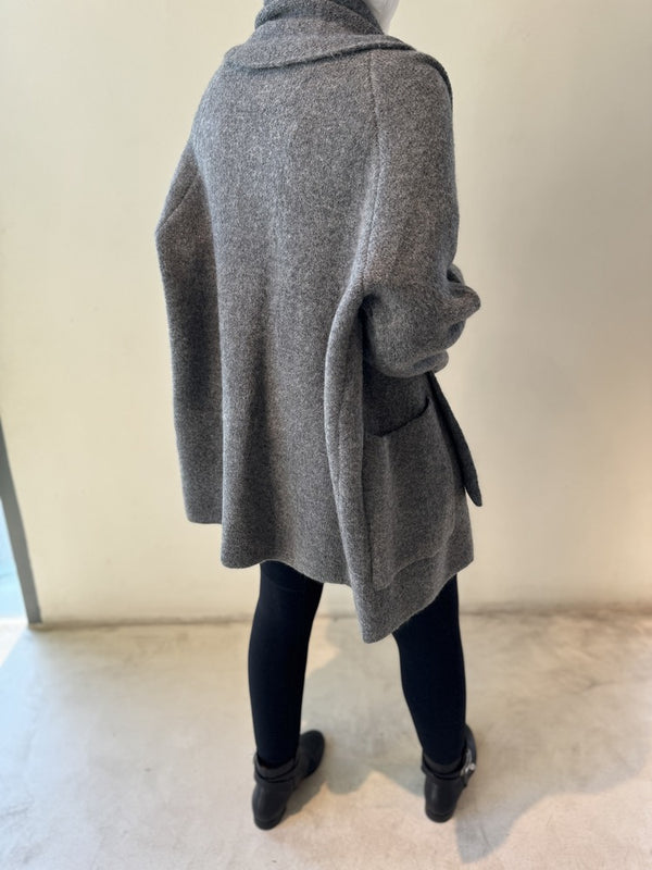 Single Button Knitted Coat with Scarf