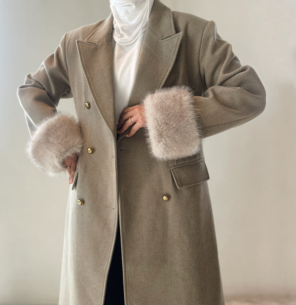 Spliced Fur Sleeves Trench Coat