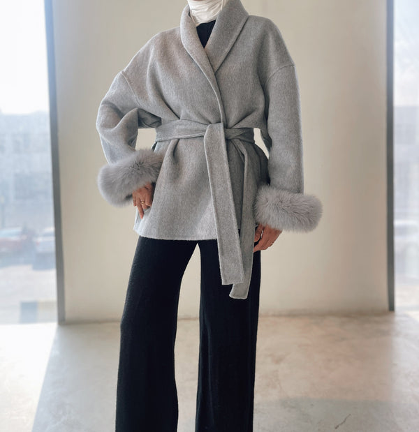 Fashion Spliced Feather Cashmere Coat For Women