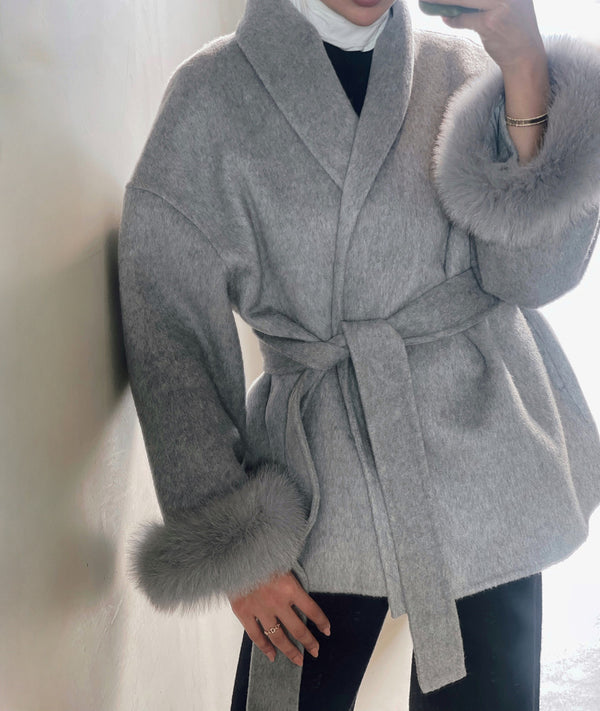 Fashion Spliced Feather Cashmere Coat For Women معطف