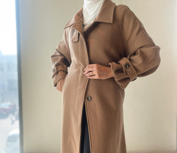 Woolen Coat  Stand Collar Single Breasted Split Pockets