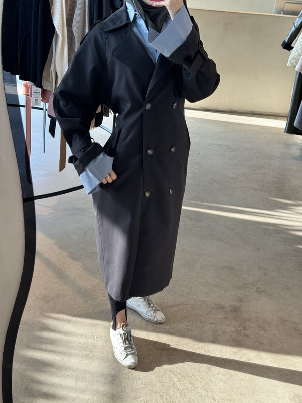 Long Contrast Color Spliced Trench