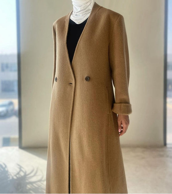 Long Casual Woolen Coat Loose Fit New V-neck