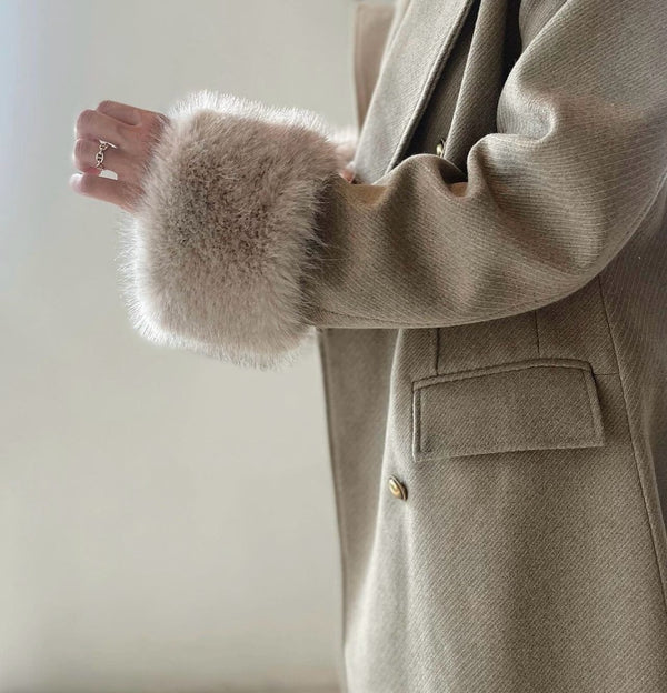 Spliced Fur Sleeves Trench Coat