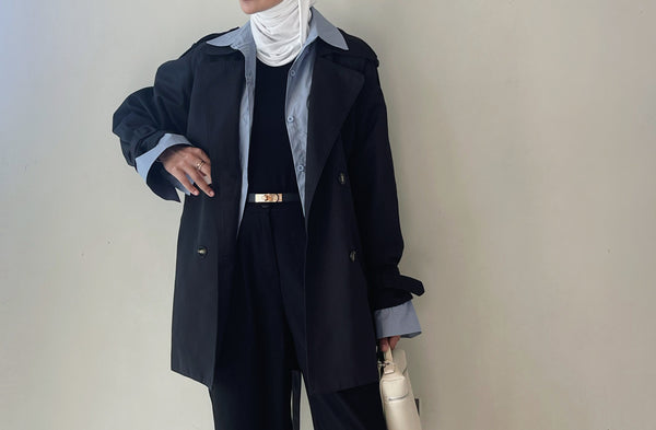 Short Contrast Color Spliced Trench