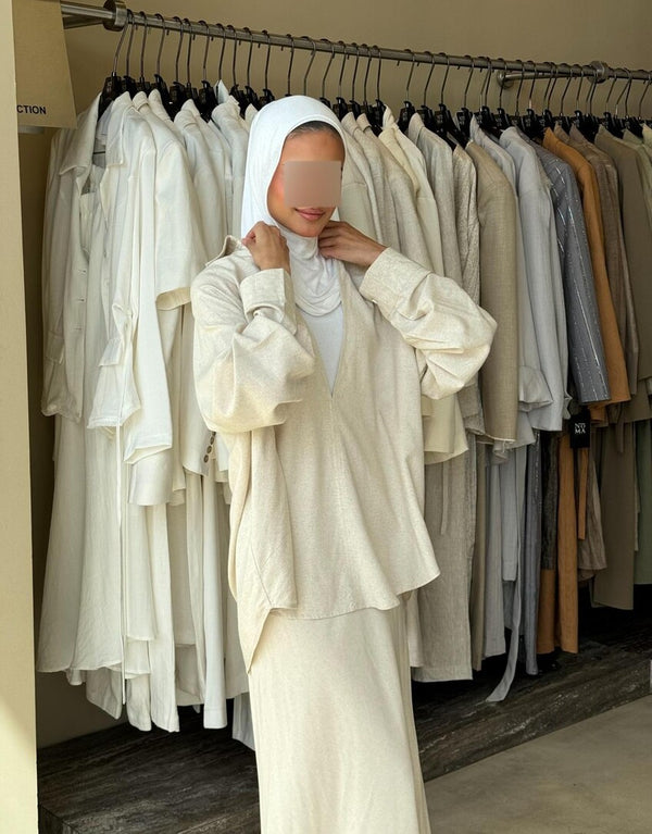 Breasted Open  Linen Skirt Set