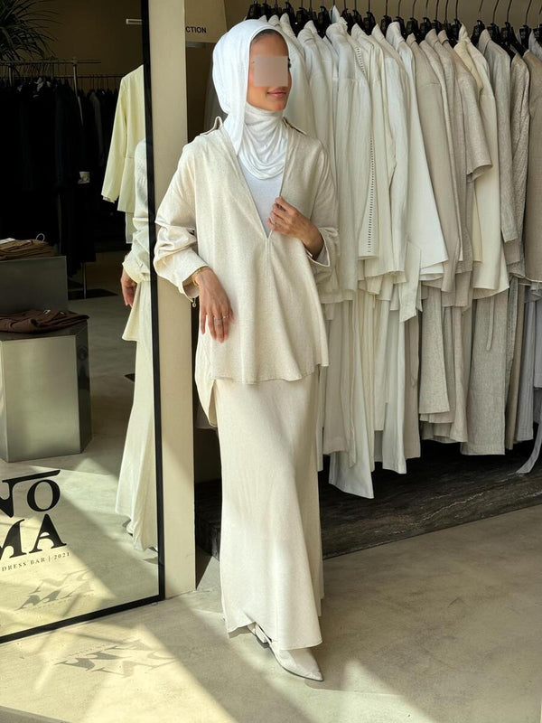 Breasted Open  Linen Skirt Set