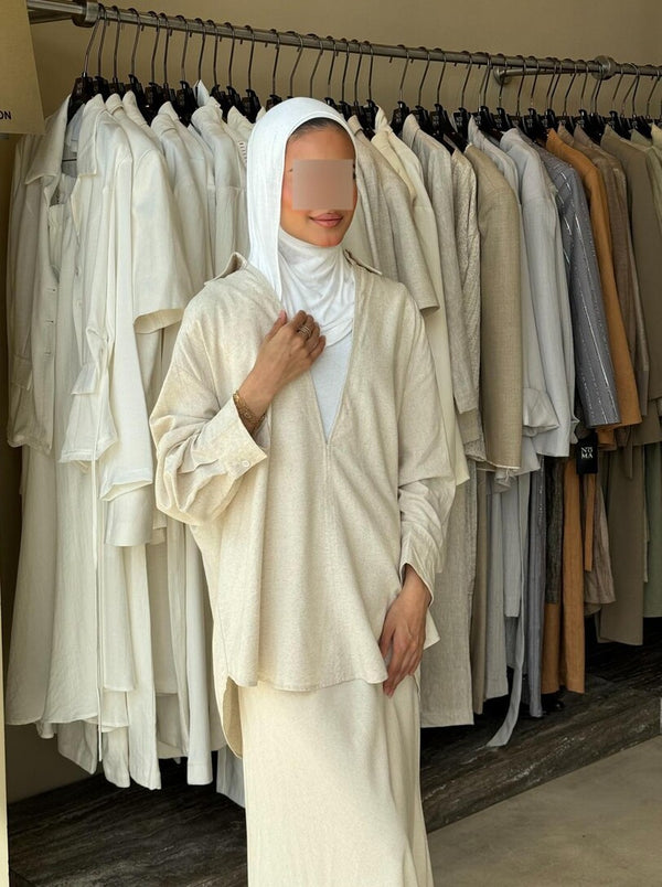 Breasted Open  Linen Skirt Set