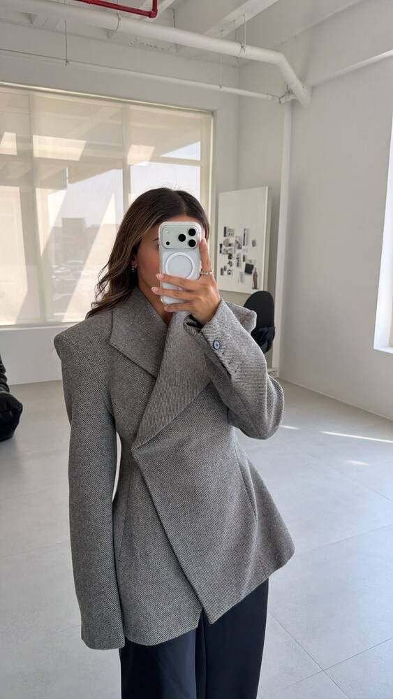 Asymmetric Drape Woolen Jacket