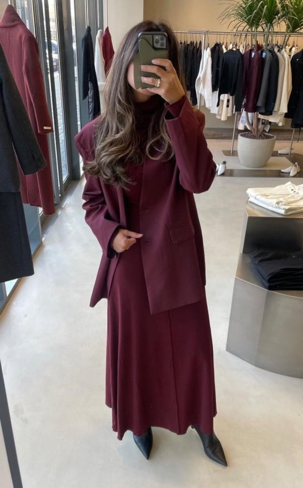 Turtleneck A-line Long Dress + Blazer Setملابس كاملة / أطقم