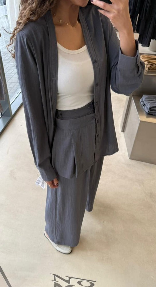 V-neck Long Sleeve Top w/ Belt Skirt-Pants Set