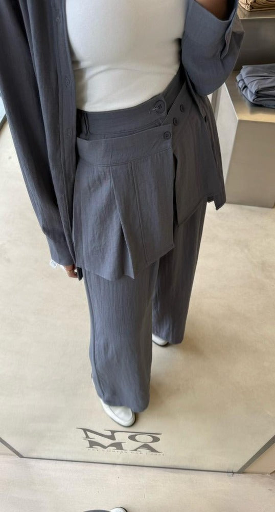 V-neck Long Sleeve Top w/ Belt Skirt-Pants Set