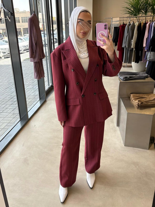 6 Buttons Striped Blazer Pants 2PC Set