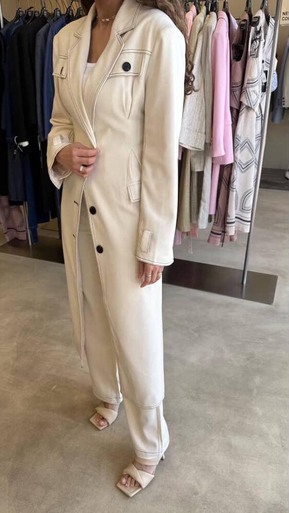 Breasted Pocket Design Trench w/ Pants Set