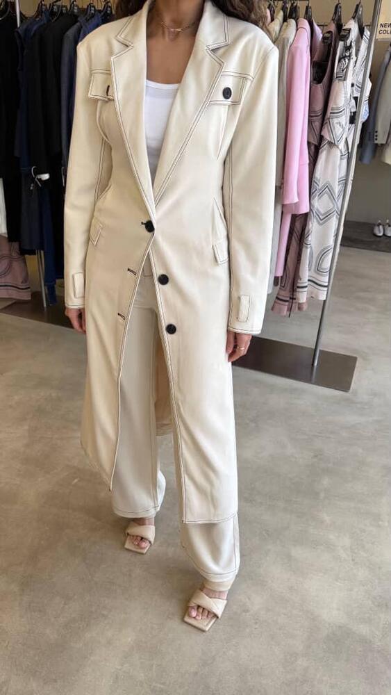 Breasted Pocket Design Trench w/ Pants Set