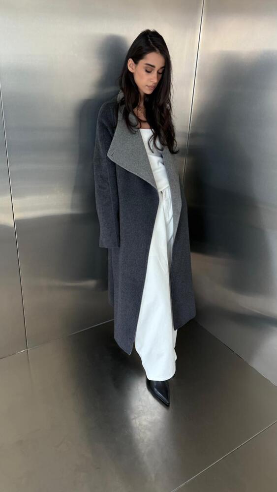 Woolen Contrast Collar Coat with Belt