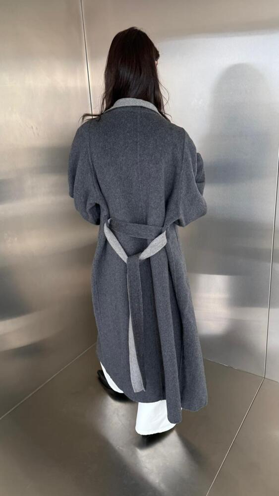 Woolen Contrast Collar Coat with Belt