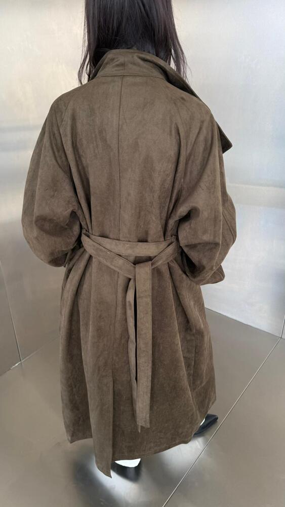 Long Suede Single Button Belted Coat