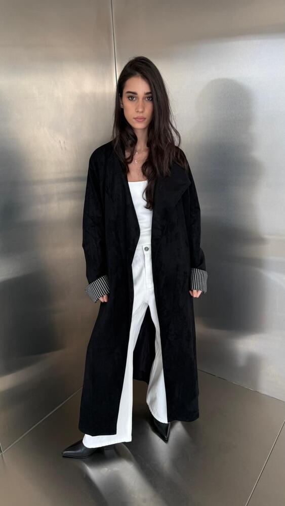 Long Suede Single Button Belted Coat