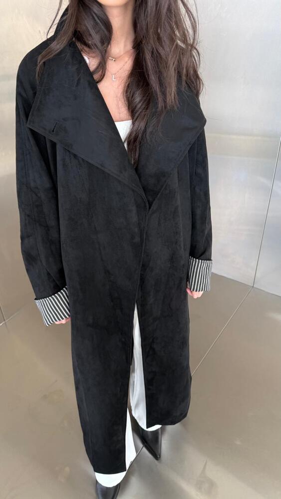 Long Suede Single Button Belted Coat