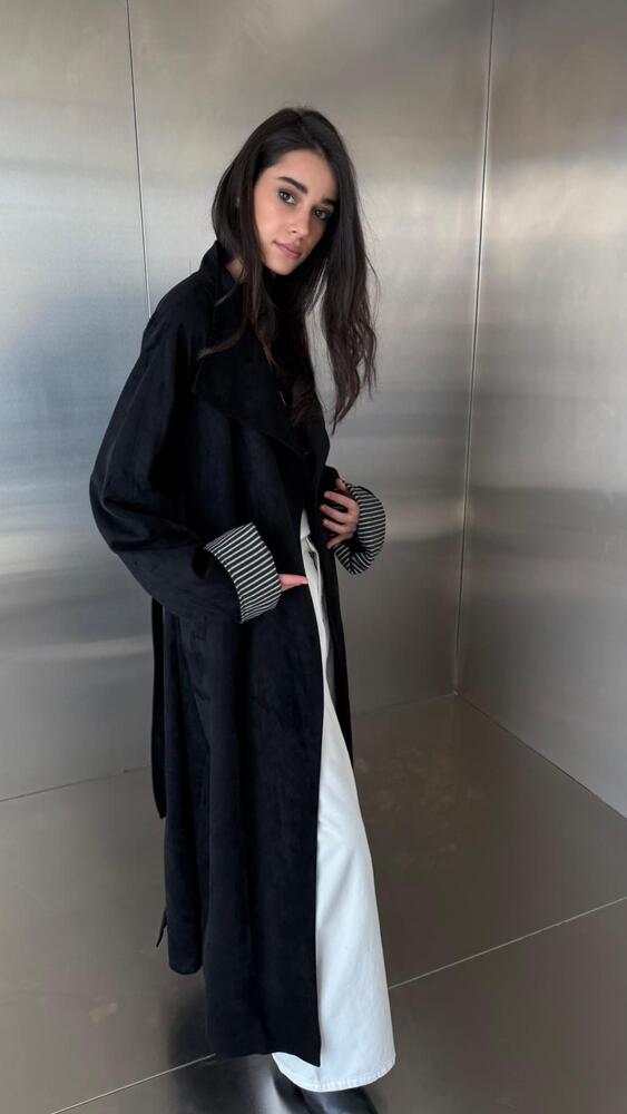 Long Suede Single Button Belted Coat