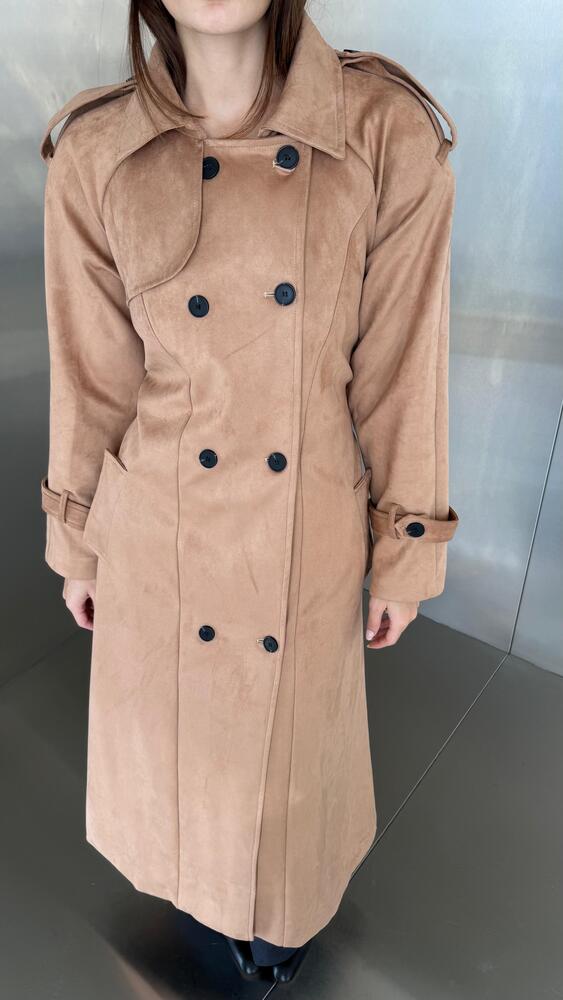 8 Buttons Suede Belted Trench coat