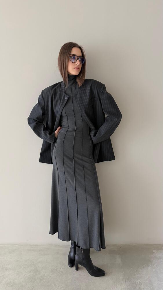 Striped Blazer  Turtleneck Dress Set
