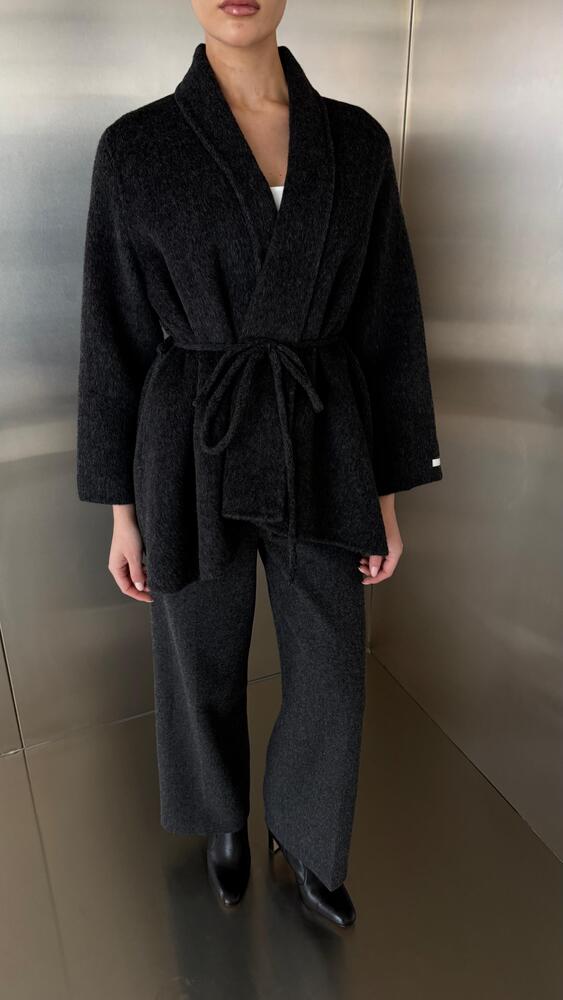 Open Slim Belted Woolen Jacket