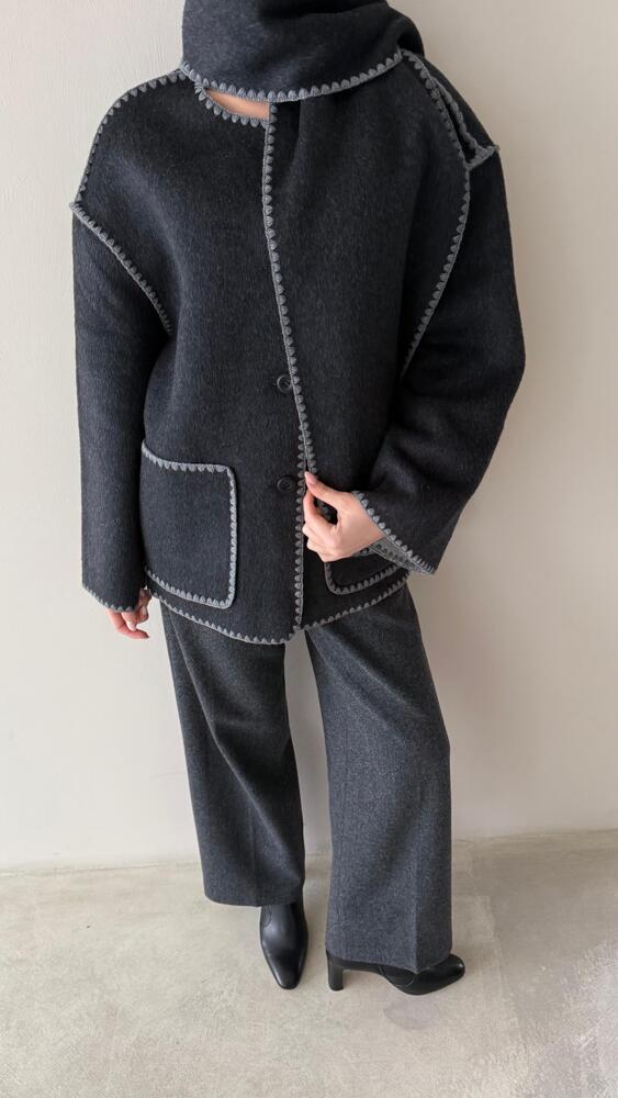Stitch Detail  Woolen Jacket w/ Scarf