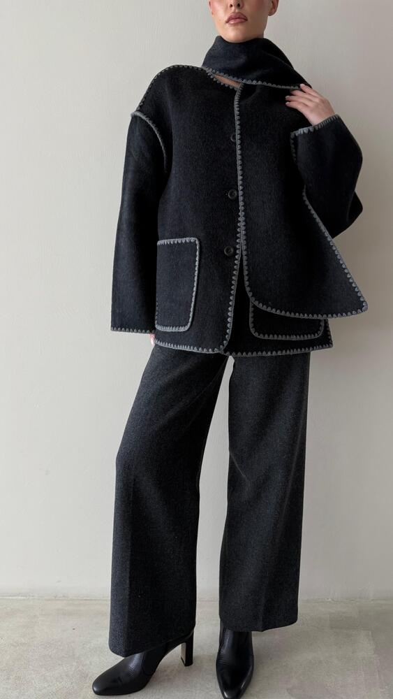 Stitch Detail  Woolen Jacket w/ Scarf