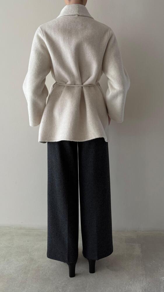 Open Slim Belted Woolen Jacket