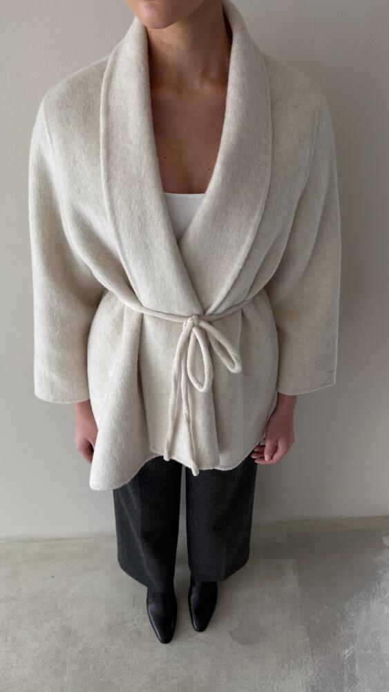 Open Slim Belted Woolen Jacket