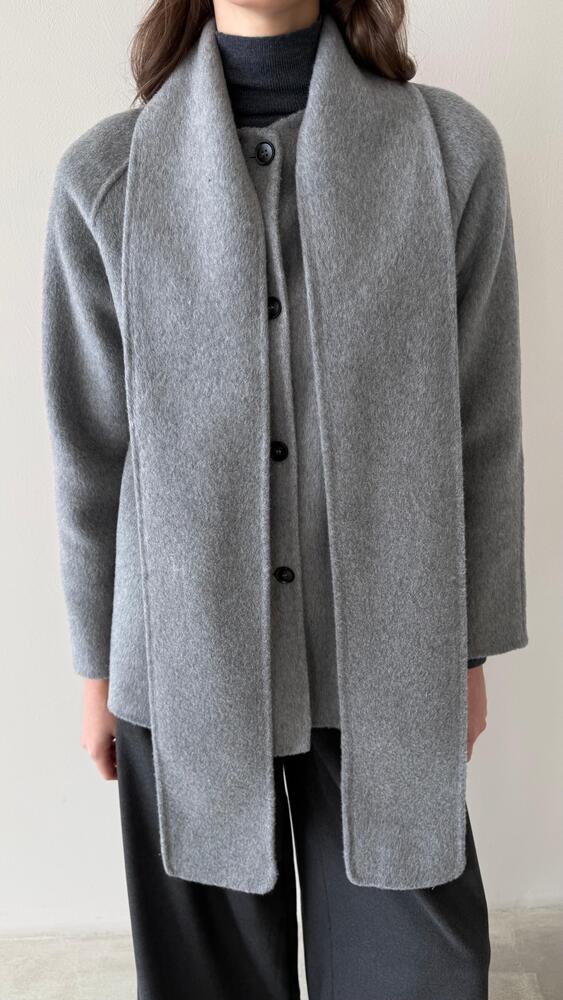 Built-in Scarf Round Neck Jacket