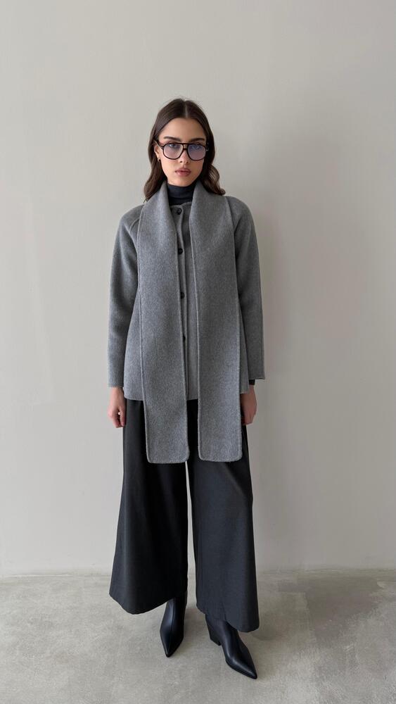 Built-in Scarf Round Neck Jacket