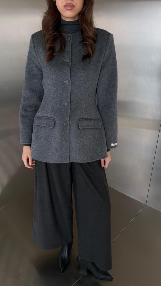 Woolen Round Neck Matching Button Blazer