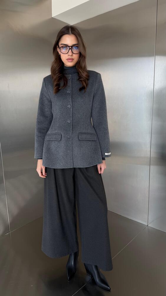 Woolen Round Neck Matching Button Blazer