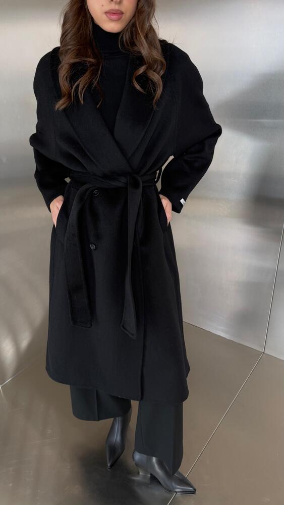 Shawl-style Woolen Lapel Coat w/ Belt
