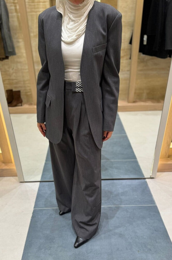 No-collar Striped Folded Waistband Suit