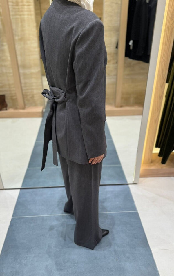 No-collar Striped Folded Waistband Suit