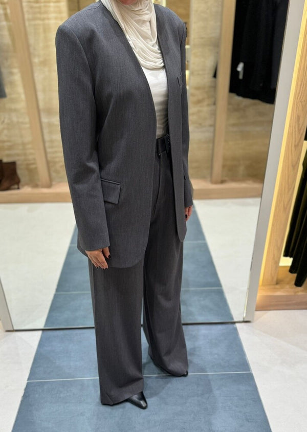 No-collar Striped Folded Waistband Suit