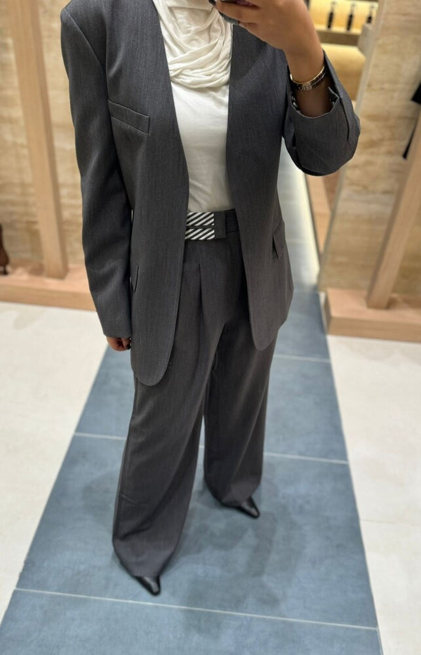 No-collar Striped Folded Waistband Suit
