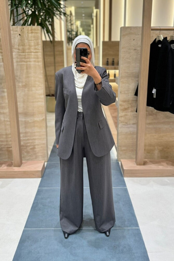 No-collar Striped Folded Waistband Suit
