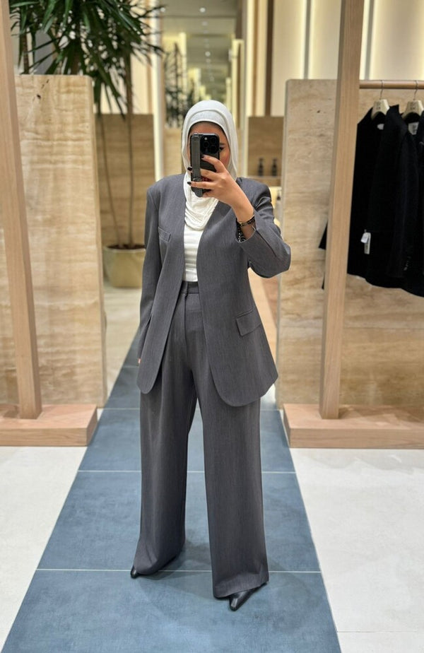 No-collar Striped Folded Waistband Suit