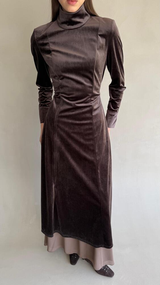 High Neck Velvet  Belted  Kaftan Skirt Set