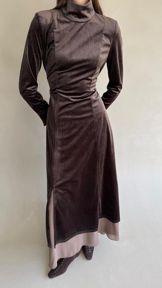 High Neck Velvet  Belted  Kaftan Skirt Set