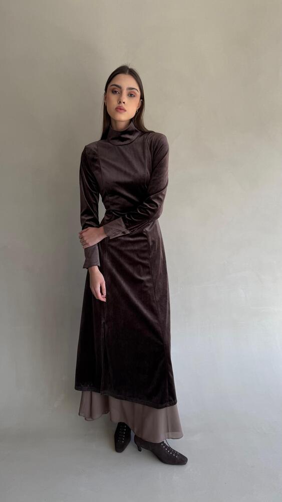 High Neck Velvet  Belted  Kaftan Skirt Set