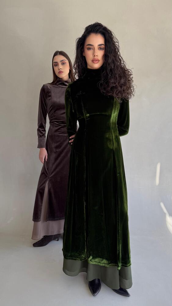 High Neck Velvet  Belted  Kaftan Skirt Set