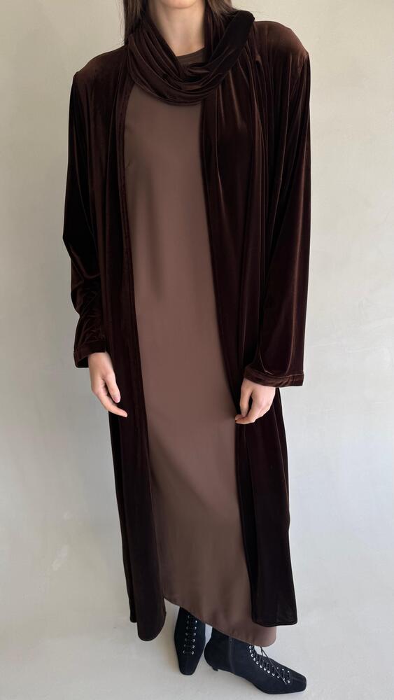 2PC Set Velvet Kaftan Open Front Slit