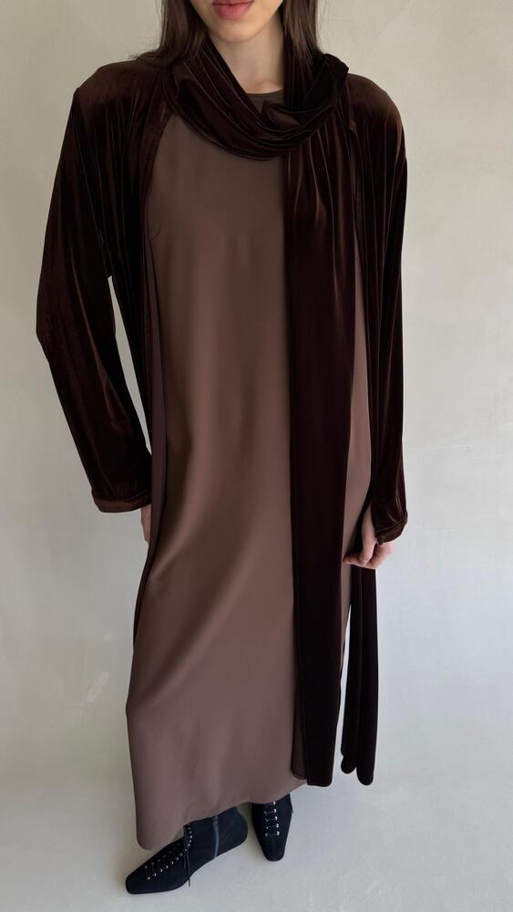 2PC Set Velvet Kaftan Open Front Slit