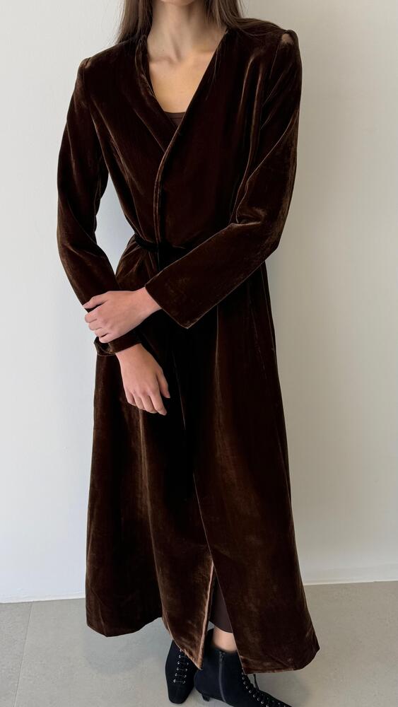 Black Tied Velvet Open Front Kaftan
